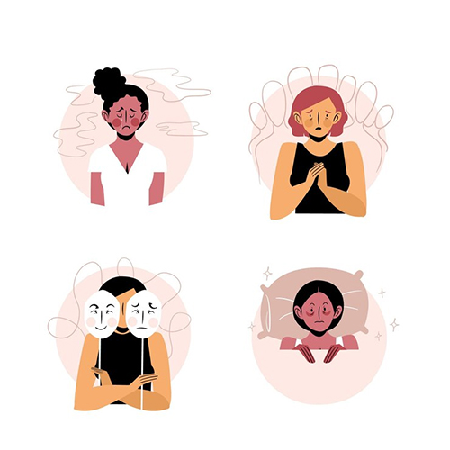 Ilustraciones de mujeres con diferentes tipos de ansiedad