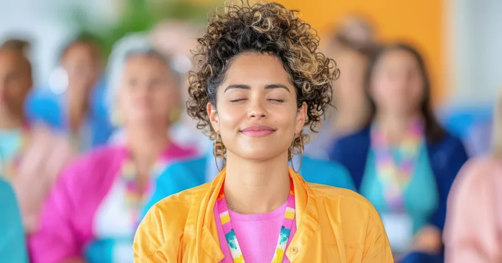 Mujer con ropa colorida con ojos cerrados mostrando gran satisfacción, haciendo alución al articulo de blog llamado 10 hábitos de higiene mental que revolucionarán tu vida