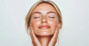Mujer hermosa con sus manos en la cara y ojos cerrados, haciendo referencia al articulo de Regenerar la piel