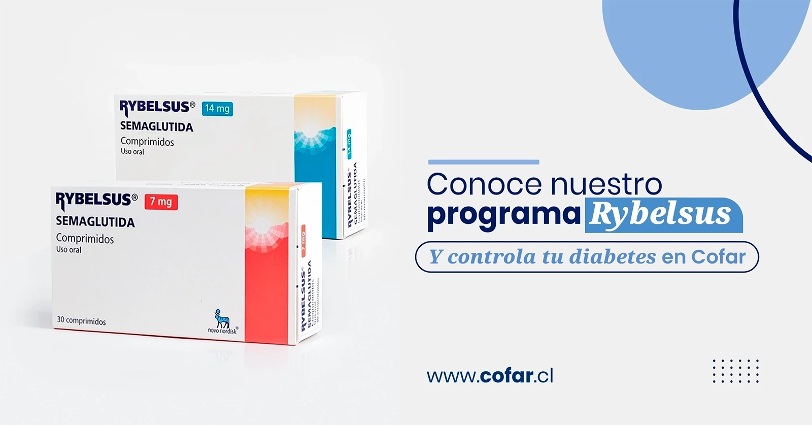 Cajas de diferentes presentaciones de Rybelsus para el Programa Rybelsus de Cofar